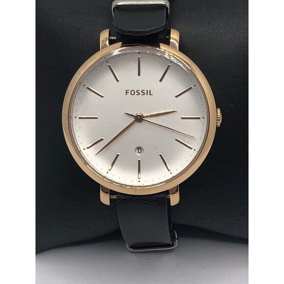 Fossil ES4474 Women's Black Leather Analog White Dial Quartz Wrist Watch OP374 - Picture 1 of 9
